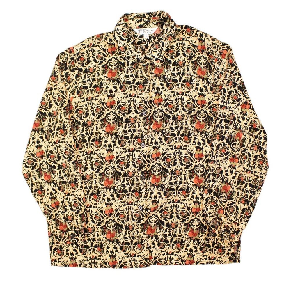 Vintage 70s TT Gun Gai Traditioncal Chinese Pattern Button Up Blouse Shirt Large